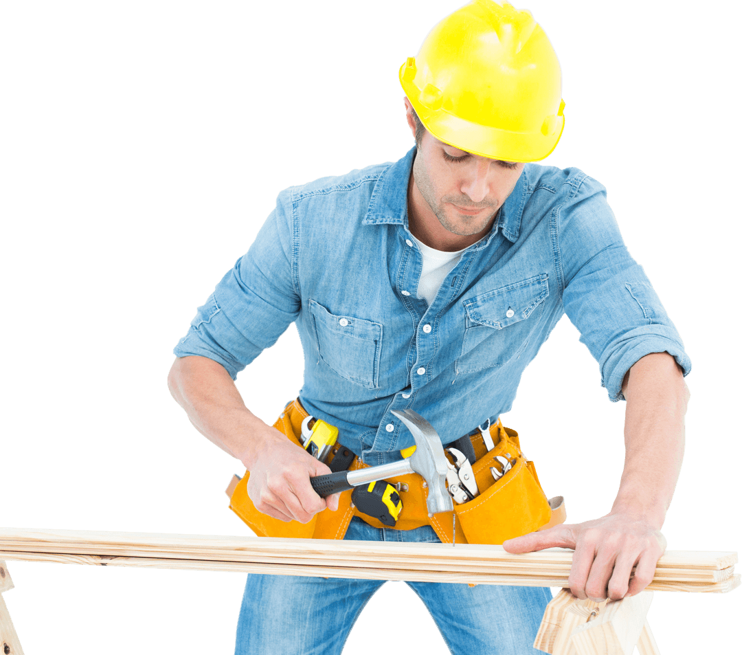 Transparent Carpenter Working Diligently Hammering Wood