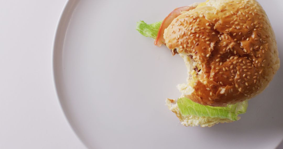 Partially Eaten Cheeseburger on White Plate - Free Images, Stock Photos and Pictures on Pikwizard.com