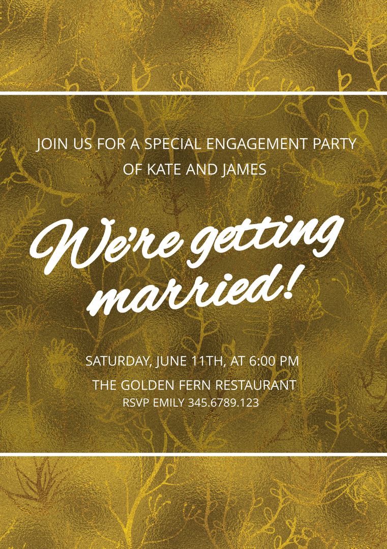 Elegant Golden Fern Engagement Party Invitation for Classy Celebration - Download Free Stock Templates Pikwizard.com