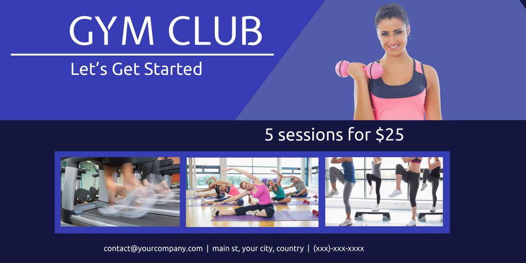 Gym Promotion Featuring Energetic Woman with Dumbbells