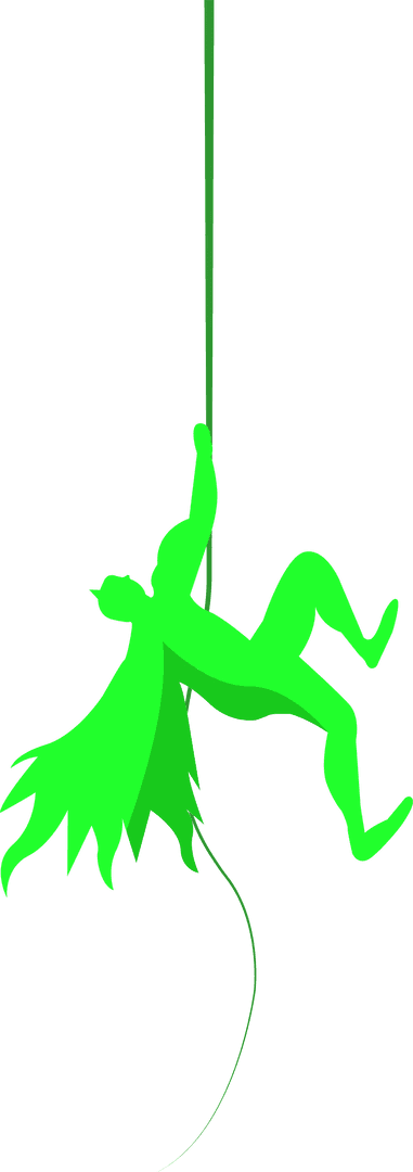 Abstract Green Silhouette Climbing Aerial Rope on Transparent Background