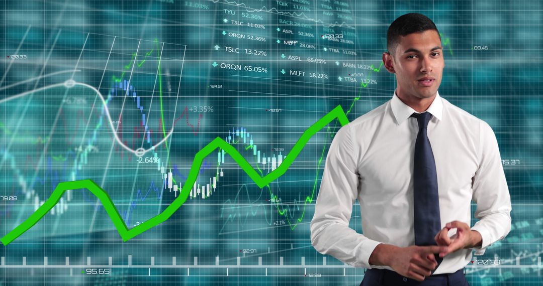 Confident Businessman Analyzing Stock Market Trends with Graphs - Free Images, Stock Photos and Pictures on Pikwizard.com