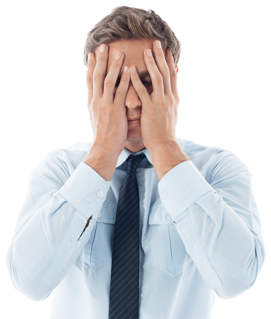 Transparent Worried Businessman Hide Face Only Use for Professional Purposes