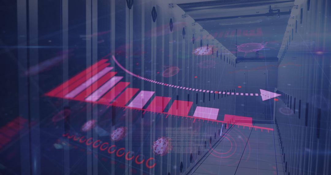 Digital Interface Overlay with Coronavirus on Server Background