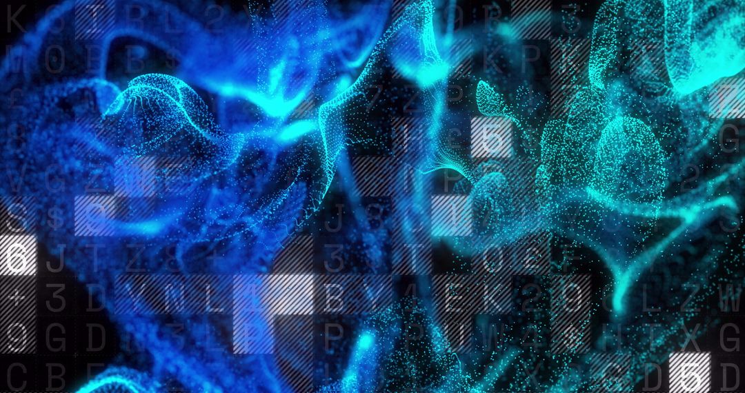 Blue Particles Floating Over Digital Data Matrix Background