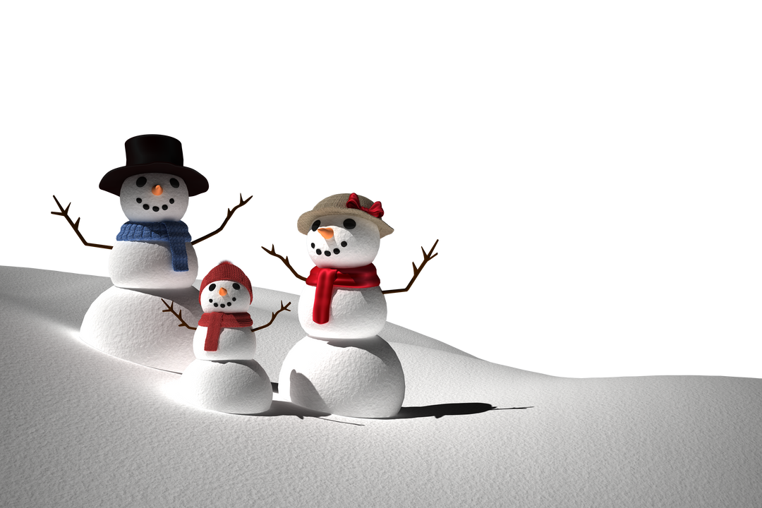 Family of Snowmen with Hats and Scarfs on Transparent Background - Download Free Stock Images Pikwizard.com