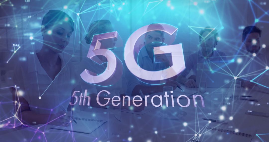 Business Team Collaborating with 5G Technology Concept Overlay