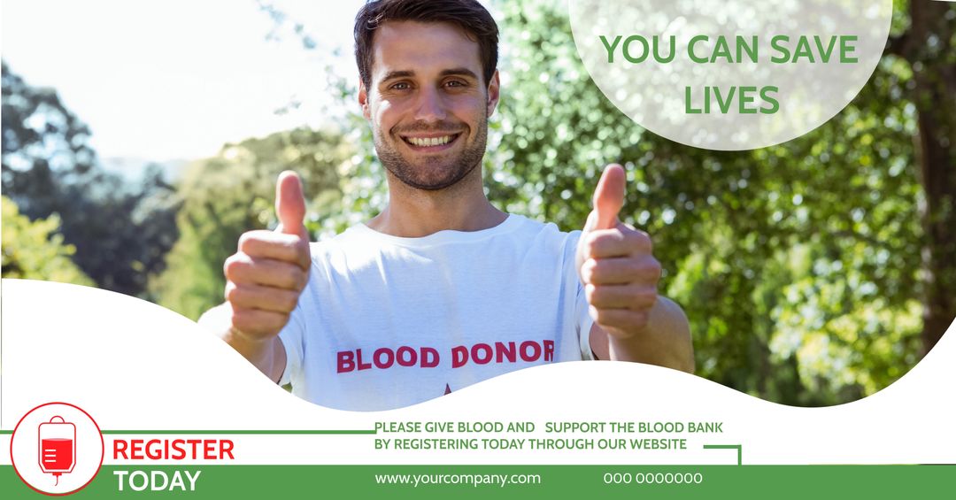 Supportive Blood Donor Giving Thumbs Up Promoting Donation