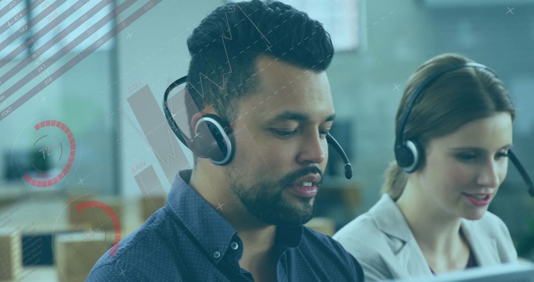 Diverse Call Center Team Analyzing Data Insights