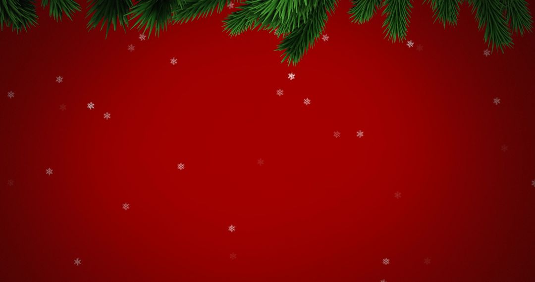Festive Red Background with Snowflakes and Pine Branches