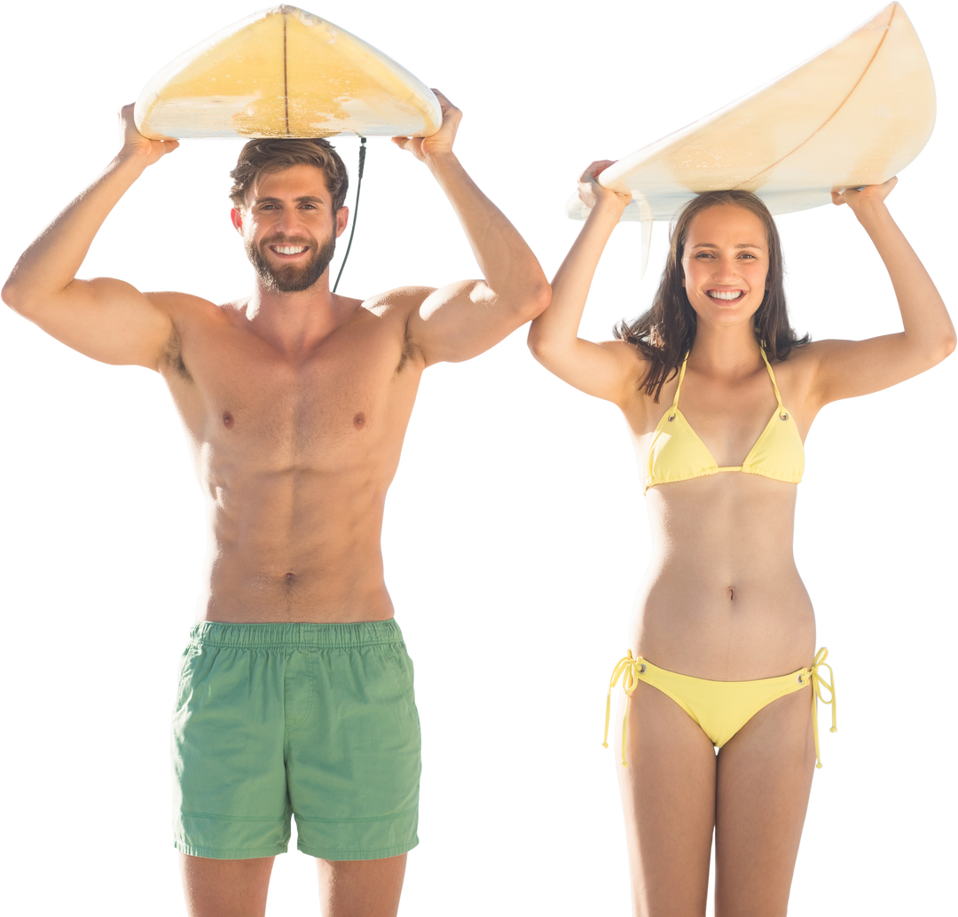 Smiling Caucasian Couple With Surfboards on Transparent Background - Download Free Stock Images Pikwizard.com