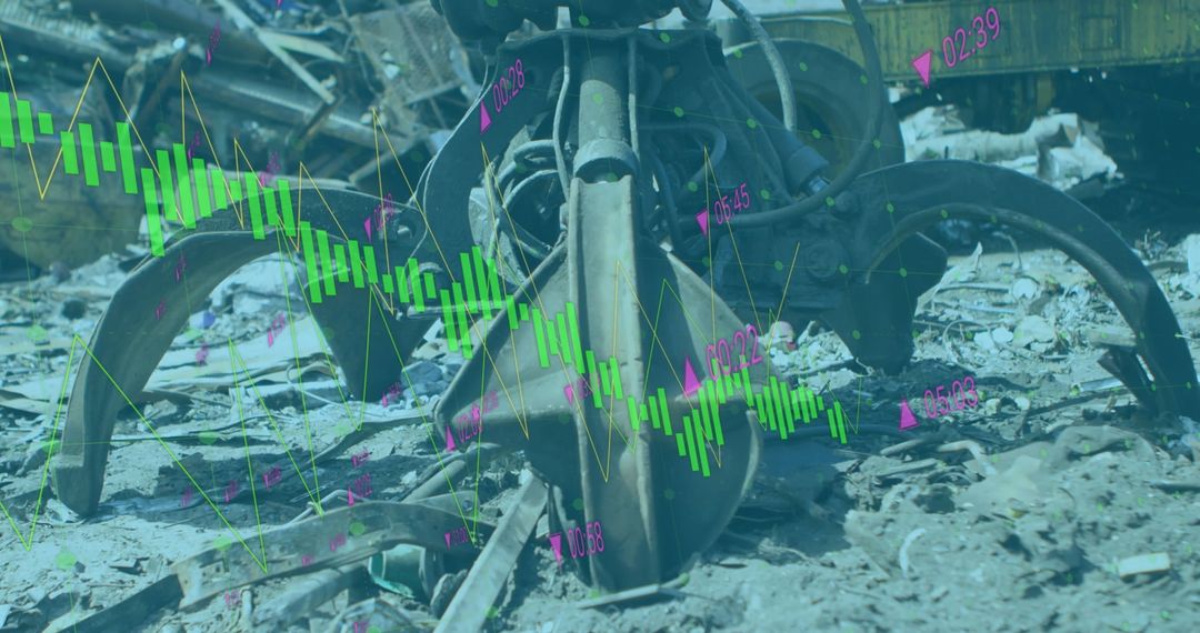 Junkyard Crane with Overlay of Financial Graphs