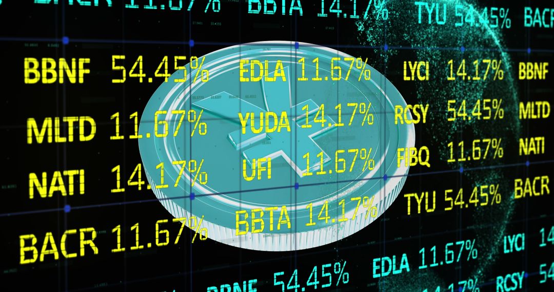 Digital Yen Coin with Financial Data Overlay