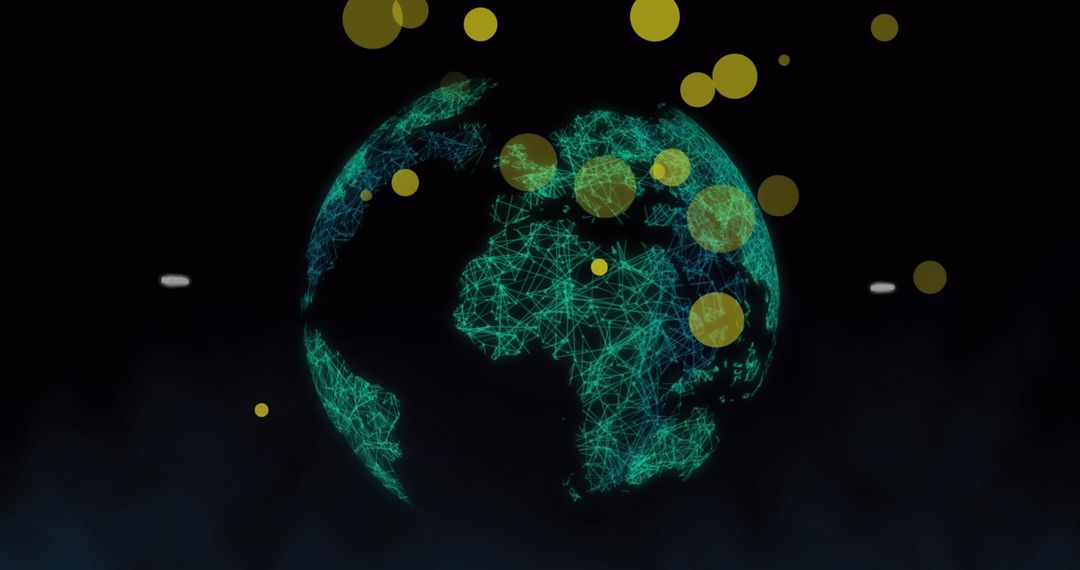 Floating Wireframe Globe with Yellow Data Points