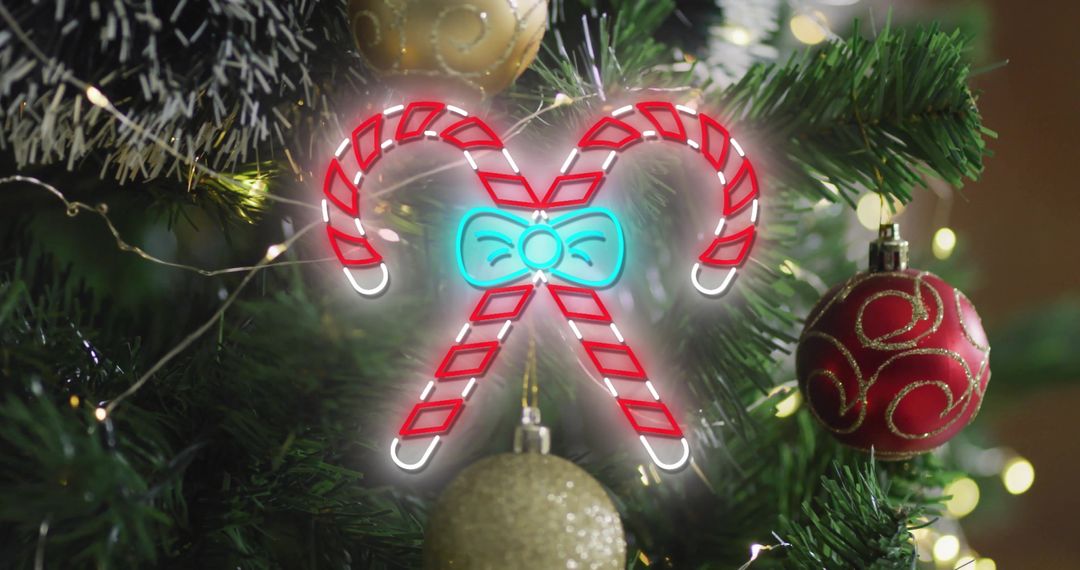 Glowing Candy Canes on Festive Christmas Tree