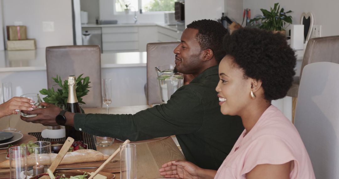 Sharing Meal African American Friends Dining Together