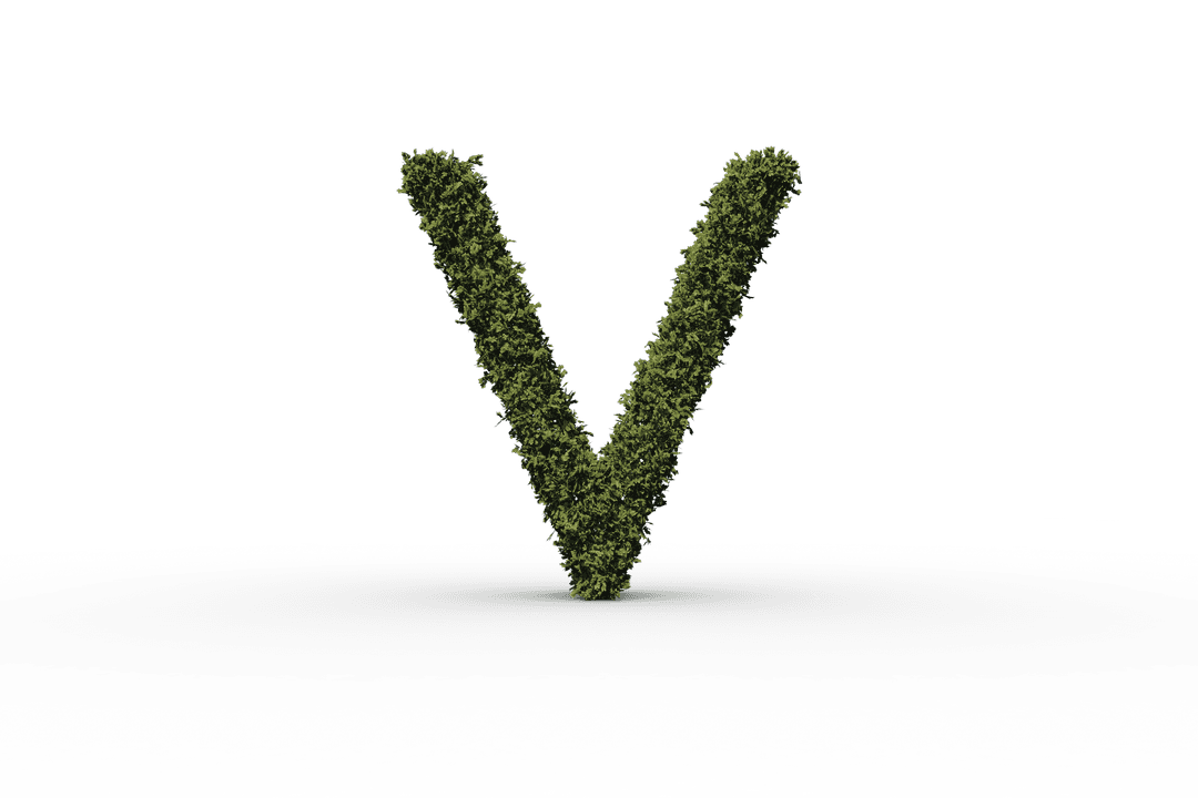 3D Grass Letter V on Transparent Background Nature Concept