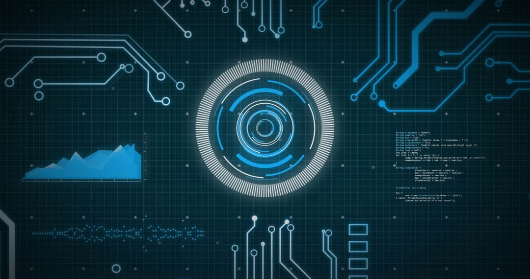 Futuristic Digital Circuit Board with Data Graphics