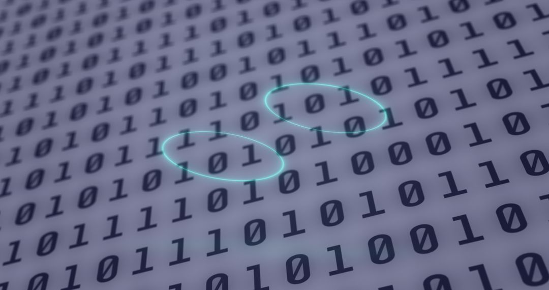 Glowing Neon Circles on Binary Code Background
