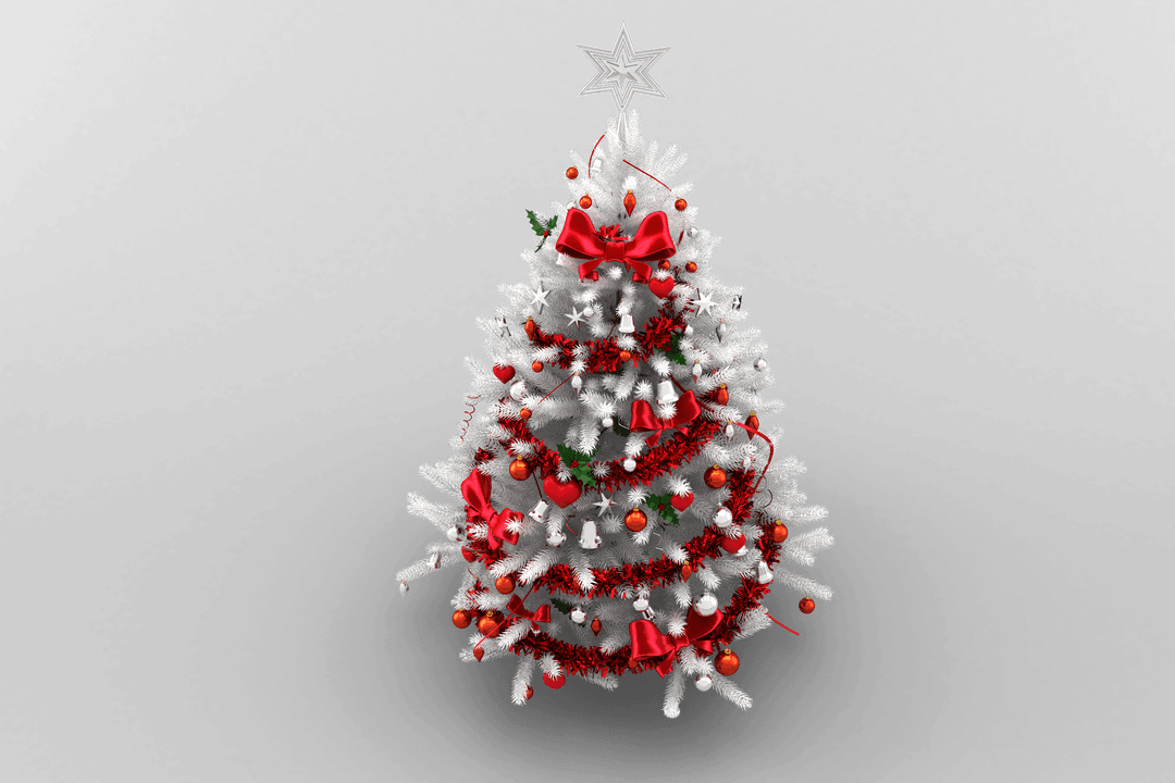 Transparent White Christmas Tree with Red and Silver Decor