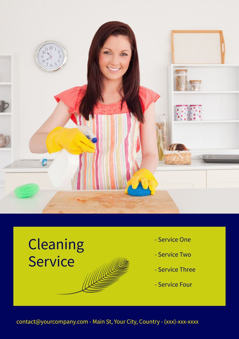 Professional Cleaning Service with Smiling Worker in Kitchen - Download Free Stock Templates Pikwizard.com