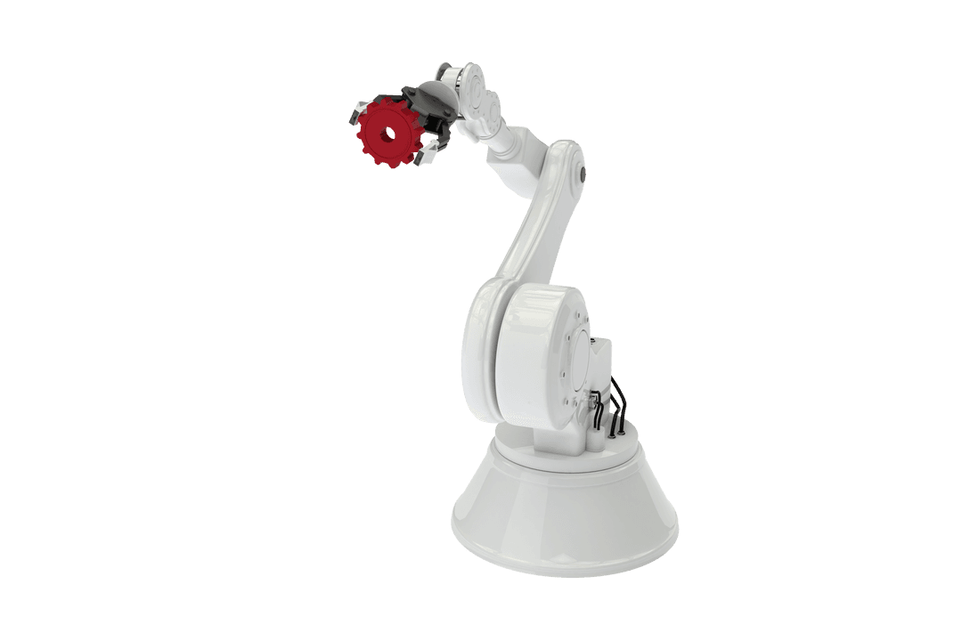 Digital Robotic Arm with Red Cog Transparent Background