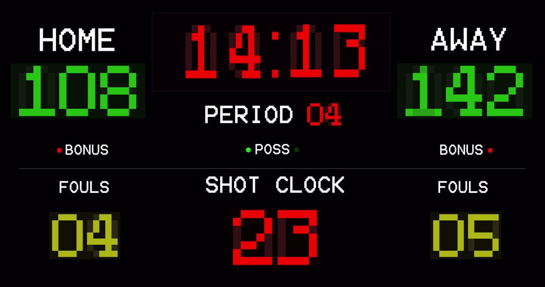 Digital Scoreboard Displaying Basketball Scores and Shot Clock