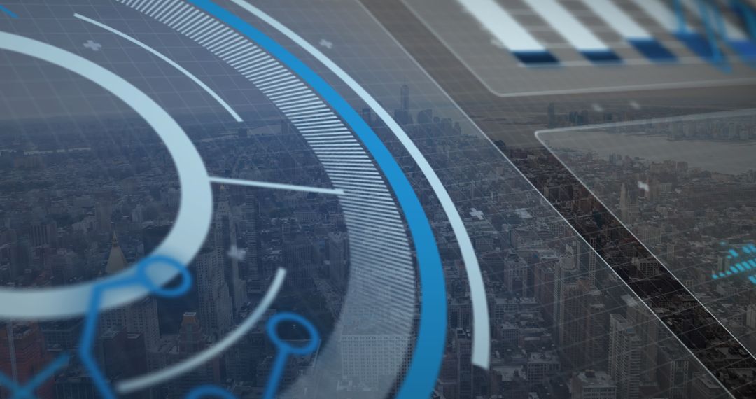 Futuristic Interface Over Cityscape Symbolizing Data Processing