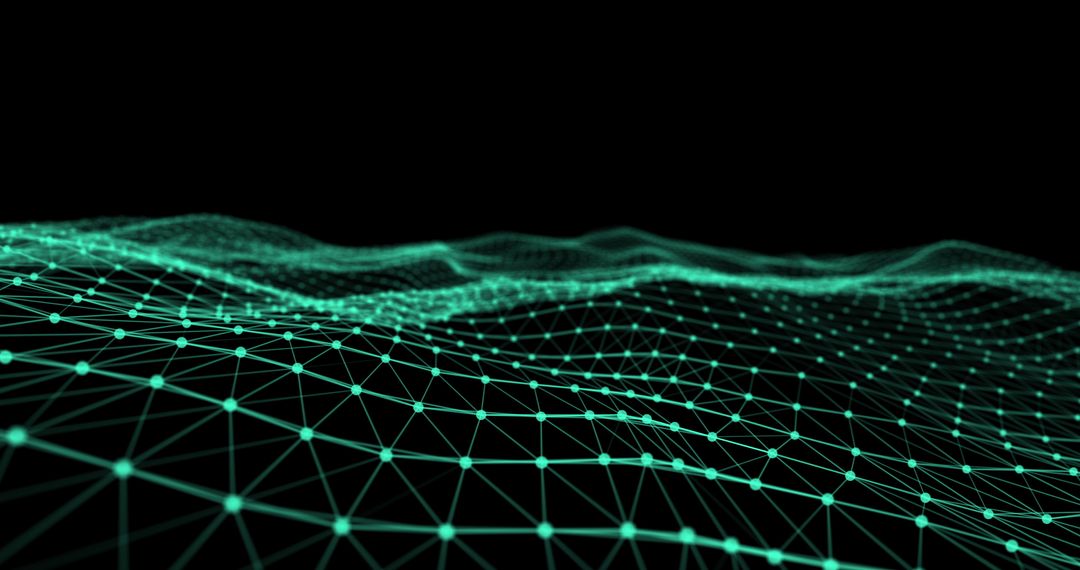 Abstract Digital Waveform Network Grid on Black Background