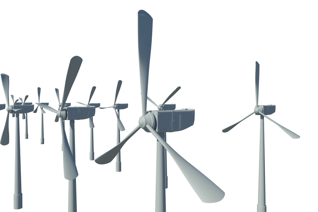 Transparent Wind Turbines on Blue Sky Background