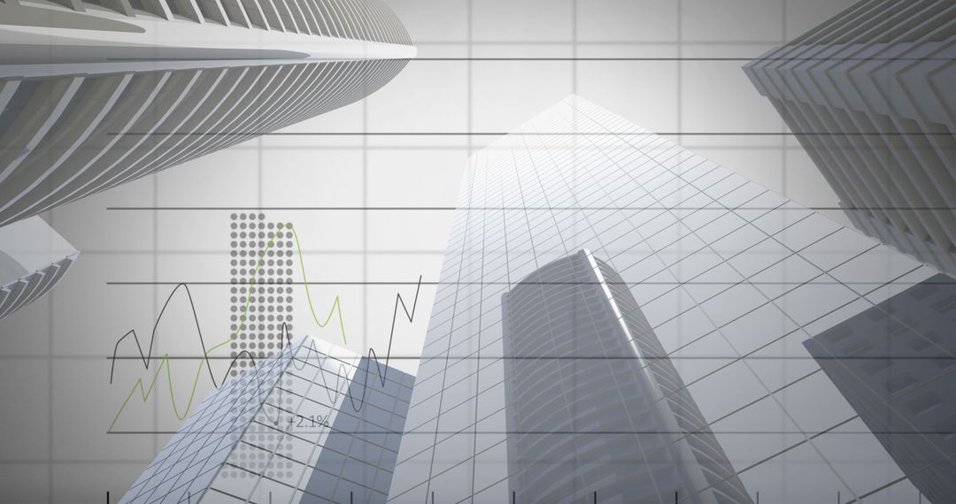 Cityscape with Digital Data Overlay Depicting Global Finances