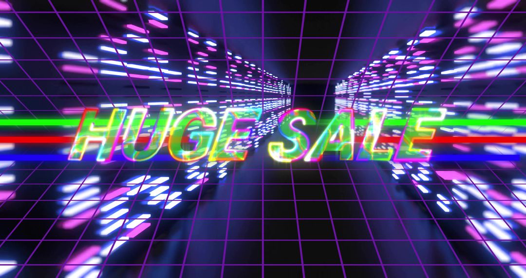Neon Cyberpunk Huge Sale in Futuristic Grid Corridor