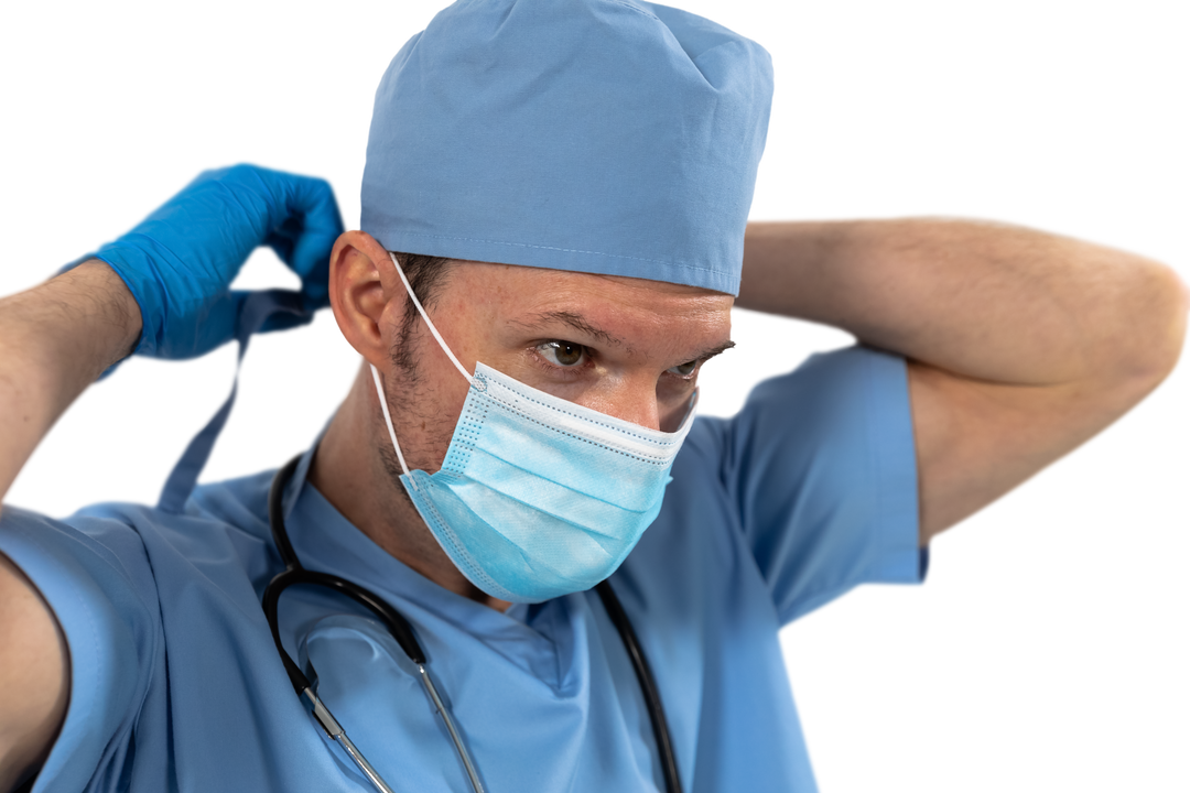 Midsection health worker wearing surgical gear with stethoscope - isolated transparent background - Download Free Stock Images Pikwizard.com