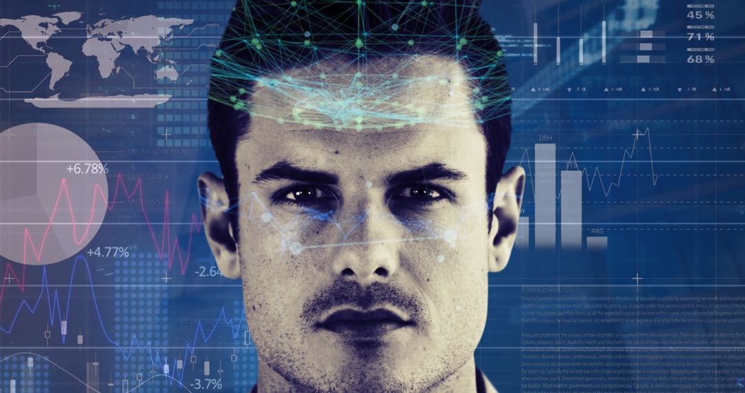 Composite of Confident Man and Futuristic Data Interface