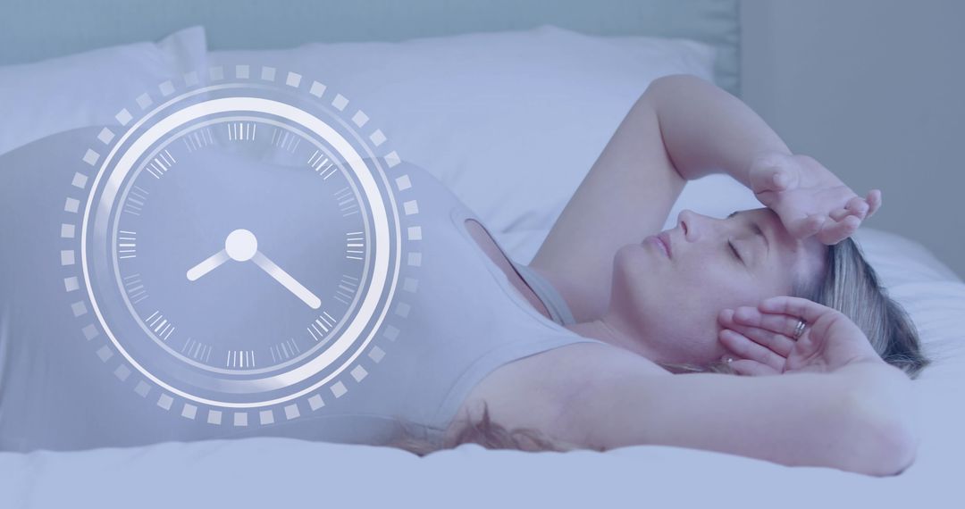 Pregnant Woman Resting with Clock Overlay Symbolizing Time and Self-Care