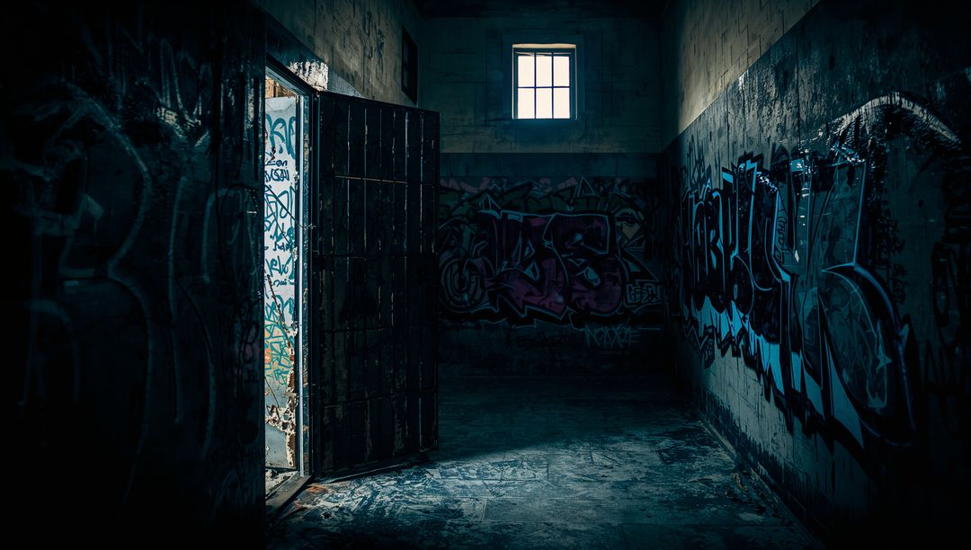 Rustic Corridor with Graffiti Art in Abandoned Building