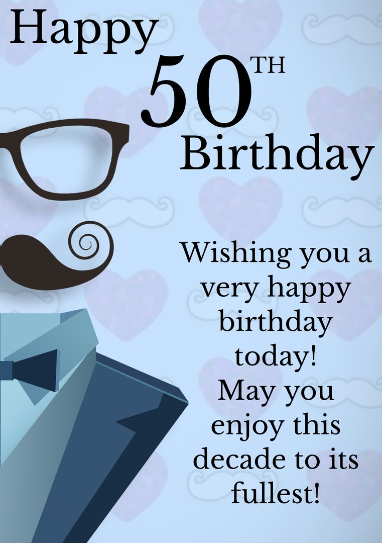 Happy 50th Birthday Greeting Card with Heart Pattern - Download Free Stock Templates Pikwizard.com