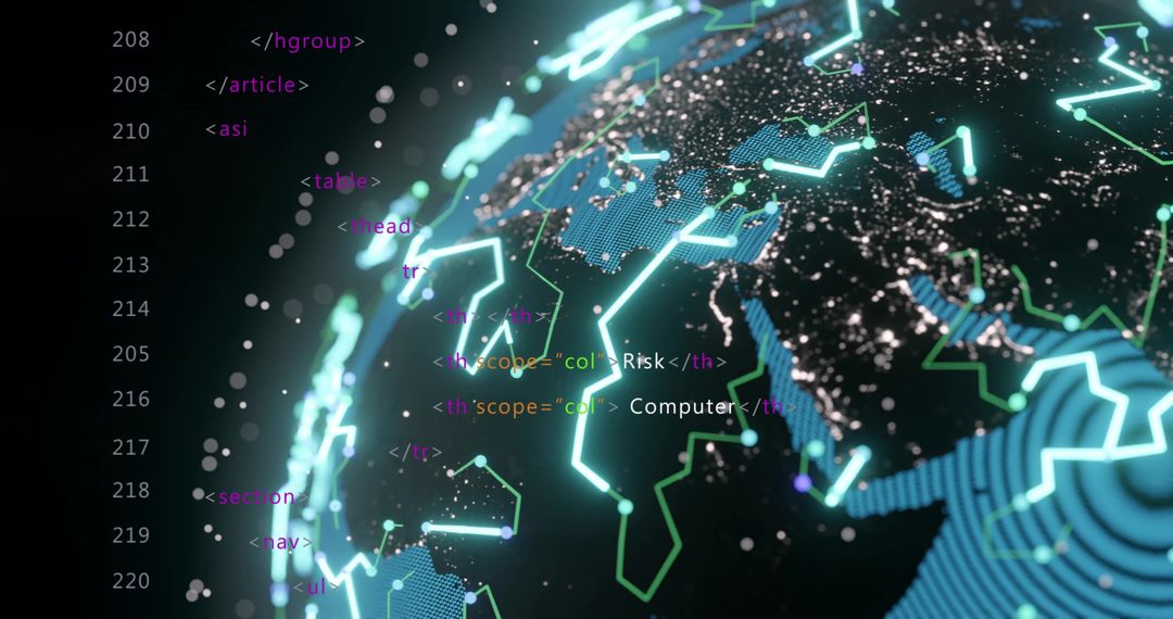 Digital Data Streams Intersecting Global Sphere
