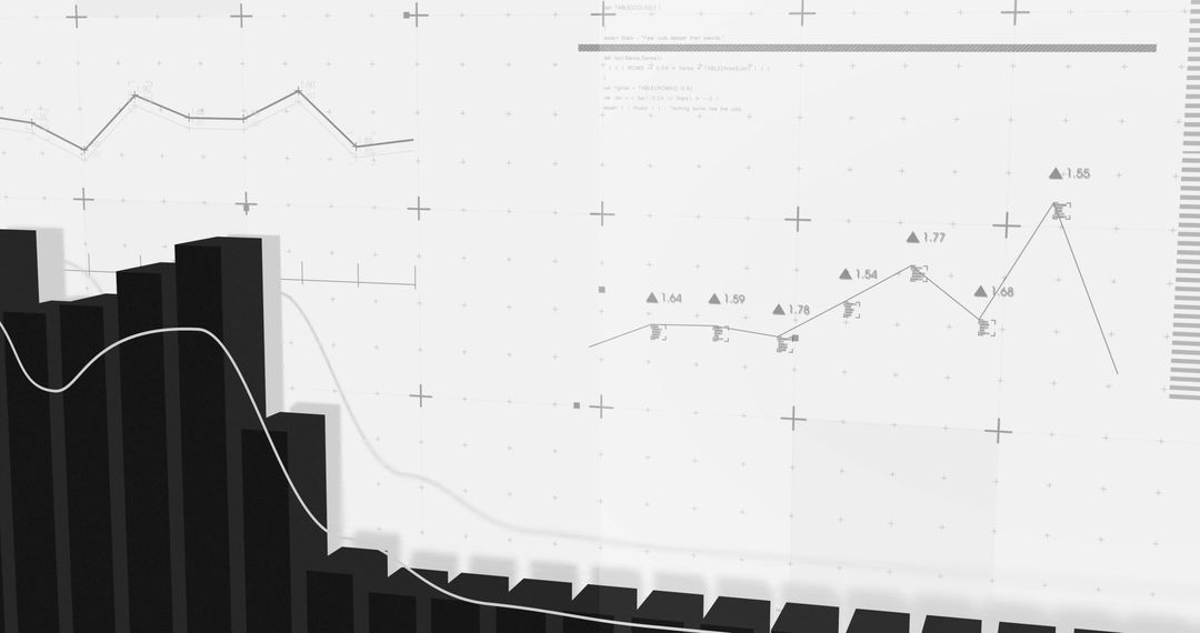 Digital Graphs and Data Processing on White Background