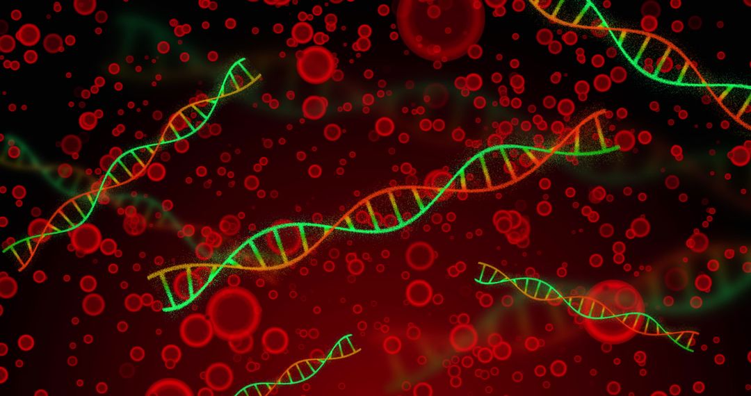 Colorful DNA Helixes Floating Over Cellular Background