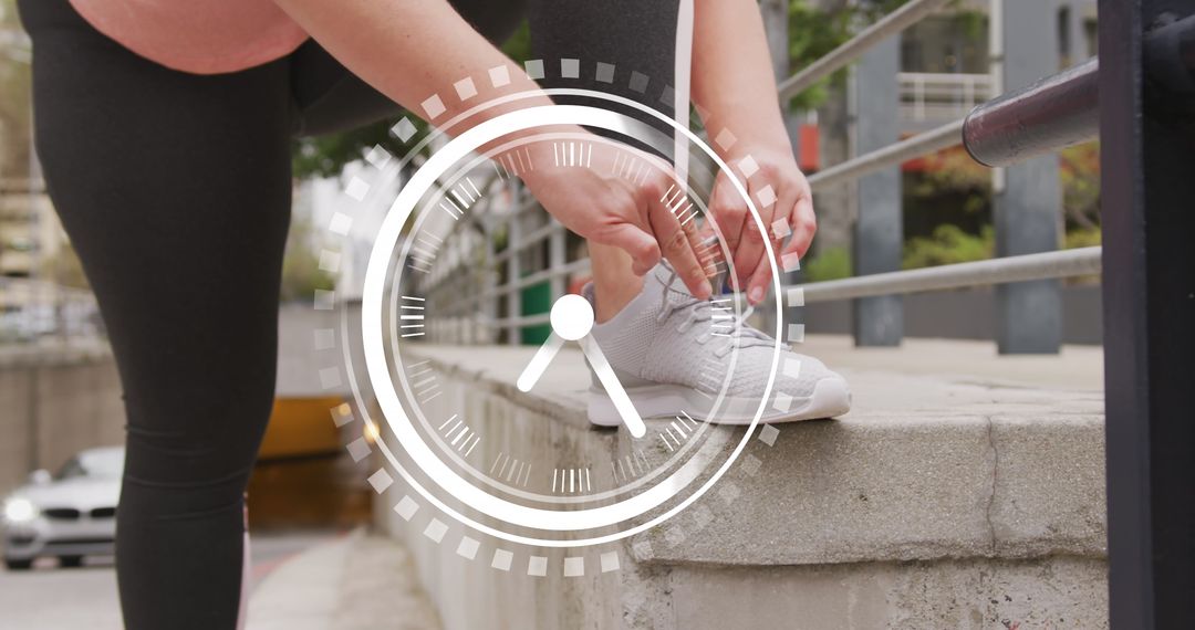 Woman Exercising with Digital Time Overlay and Data Concept