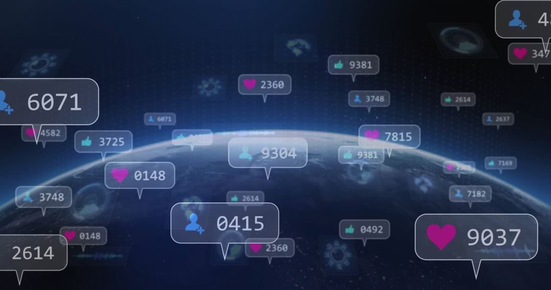 Digital Heart Notifications over Earth Twinkling in Cosmic Blue