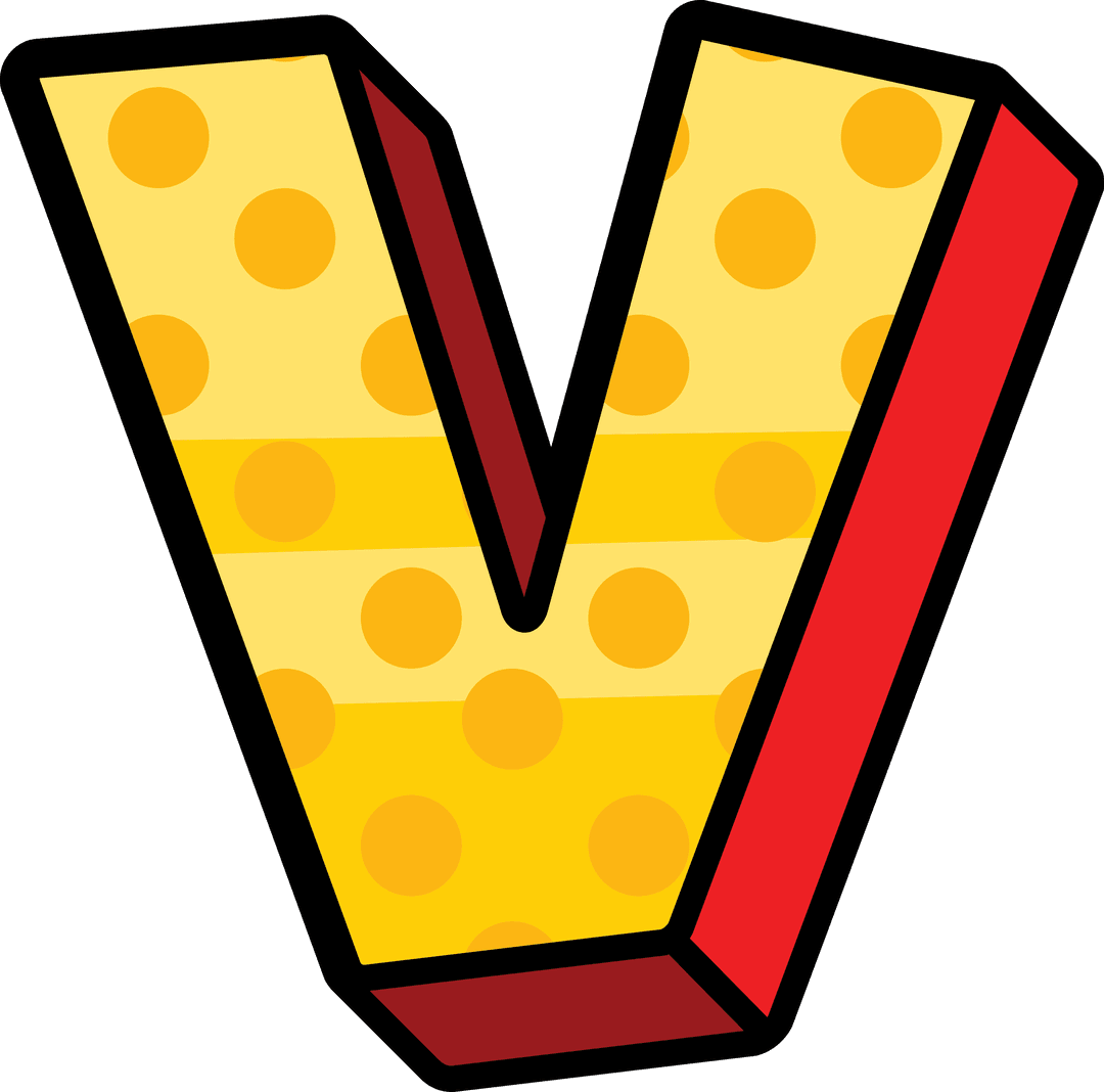 Cheerful Alphabet V on Transparent Background