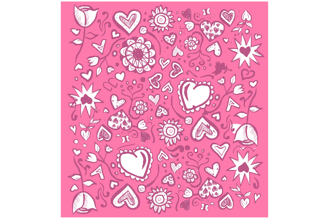 Pink Hearts and Floral Pattern on Transparent Background