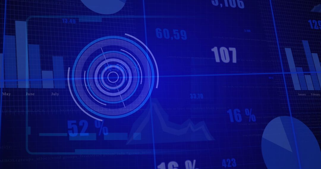 Futuristic Digital Financial Data Visualizations on Blue
