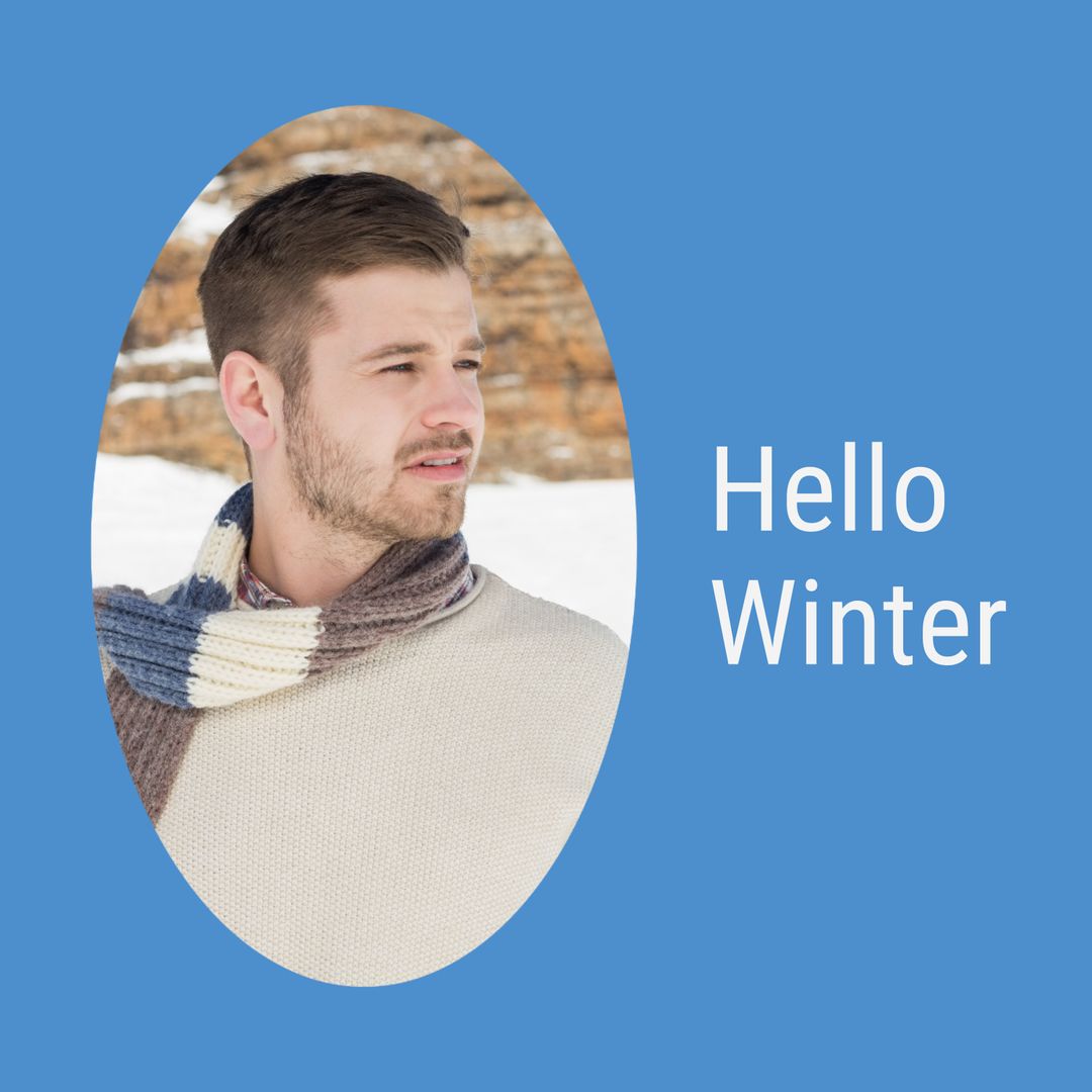 Winter Scene with Man in Scarf Welcoming Season