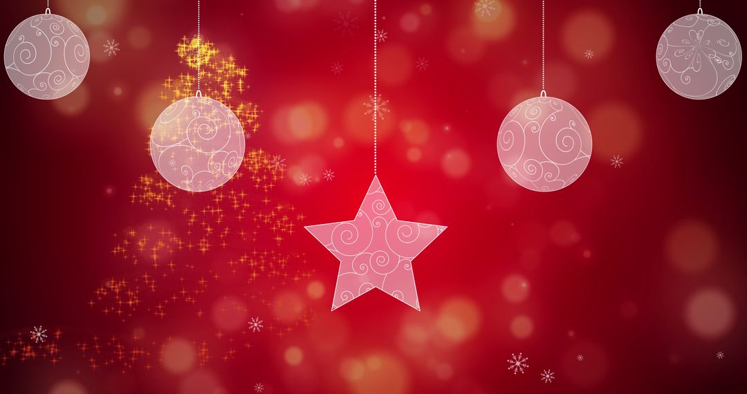 Festive Christmas Background with Baubles and Glowing Tree