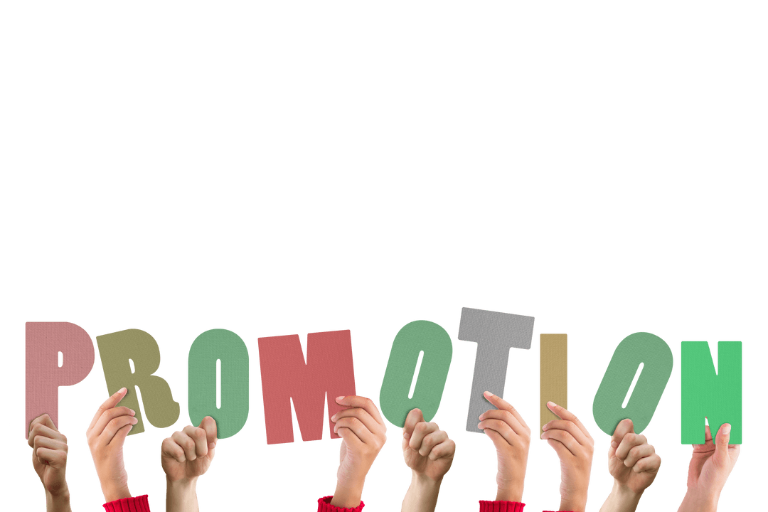 Transparent Hands Holding Colorful Promotion Letters