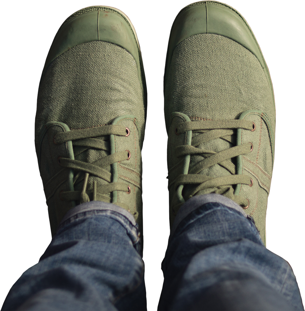 Close-up of Green Casual Shoes and Denim Jeans in Transparent Background - Download Free Stock Images Pikwizard.com