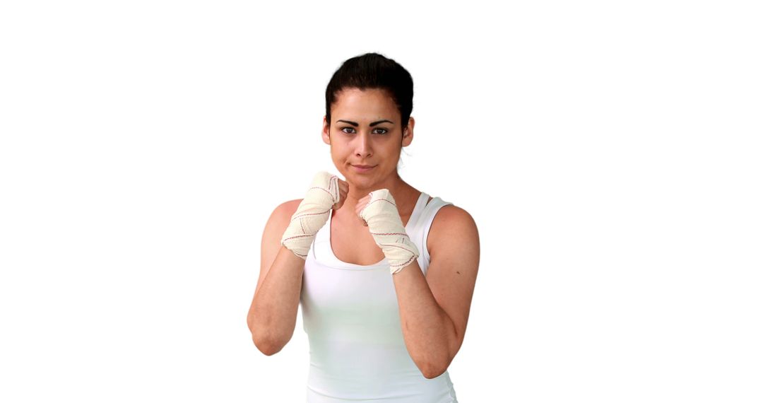 Female Boxer with Bandaged Hands in Fighting Stance - Free Images, Stock Photos and Pictures on Pikwizard.com